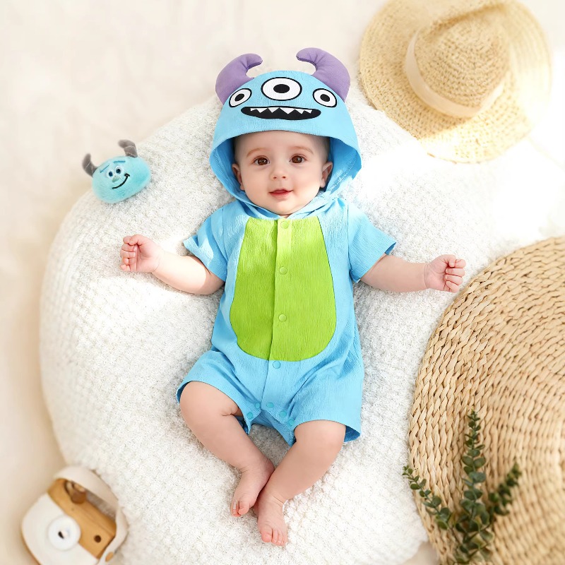 Cotton Baby Onesies Zipper - Newborn Baby Blue Monster Romper Short