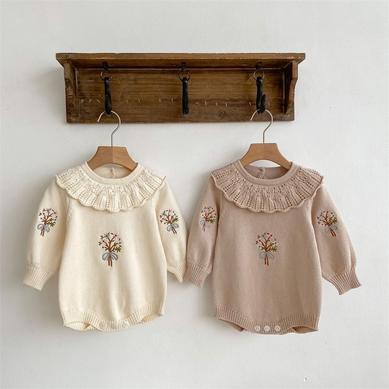 Newborn Baby Girl Romper Floral - Spring Autumn Newborn Knitting Romper Girls