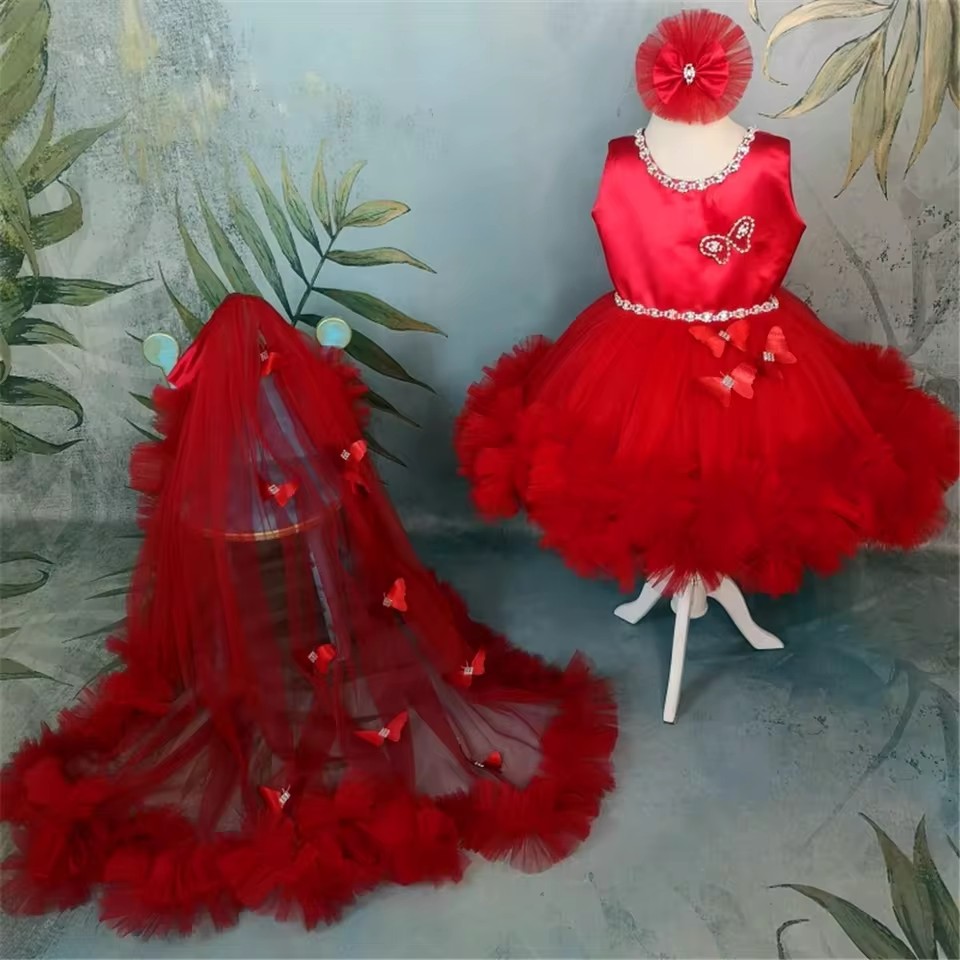 Customized Red Flower Girl Dre - Toddler Girl Tulle Party Dress recension och pris