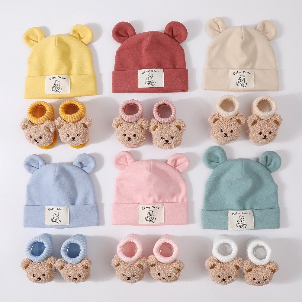 2Pcs/Set Cotton Baby Hat Socks - Infant Beanie Hat With Ears recension och pris